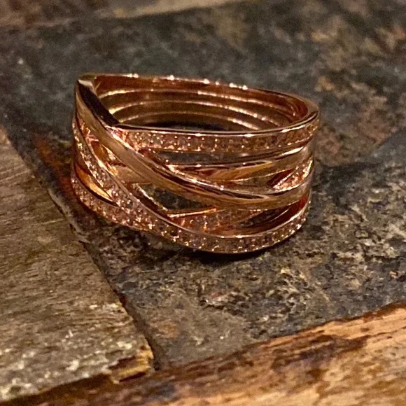 New Pandora Sparkling & Polished Lines ring 925-14k rose gold, CZs 2 sizes - Picture 1 of 10
